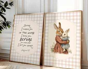 Bunny Nursery Art, Jeremiah 1:5 Scripture, Christian Baby Room (Digital Download)