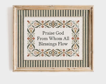 Praise God Blessings Flow: Striped Doxology Print, Rustic Green Christian Wall Art