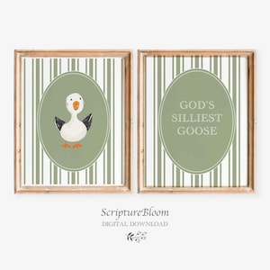 God’s Silliest Goose Print, Funny Christian Nursery Wall Art, Whimsical Animal Bible Quote Decor, Baby Room Poster Download, Sage Green
