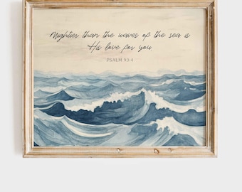 Psalm 93 4 Wall Art: Mightier Than The Waves Bible Verse Print (Ocean Christian Decor)