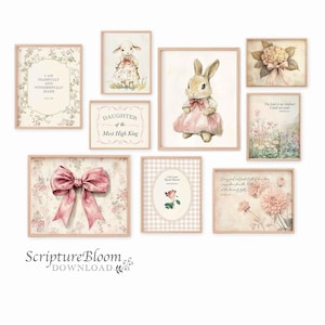 Coquette Christian Prints, Vintage Gallery Nursery Wall Art, Set of 9 Girls Room Cottagecore, Bible Verse Scripture Prints, Digital Download