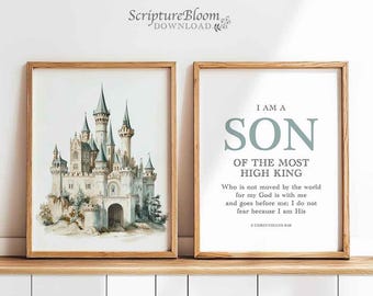 Stampa artistica per la cameretta dei bambini del castello: versetto delle Scritture cristiane, poster "Sono un figlio del re"