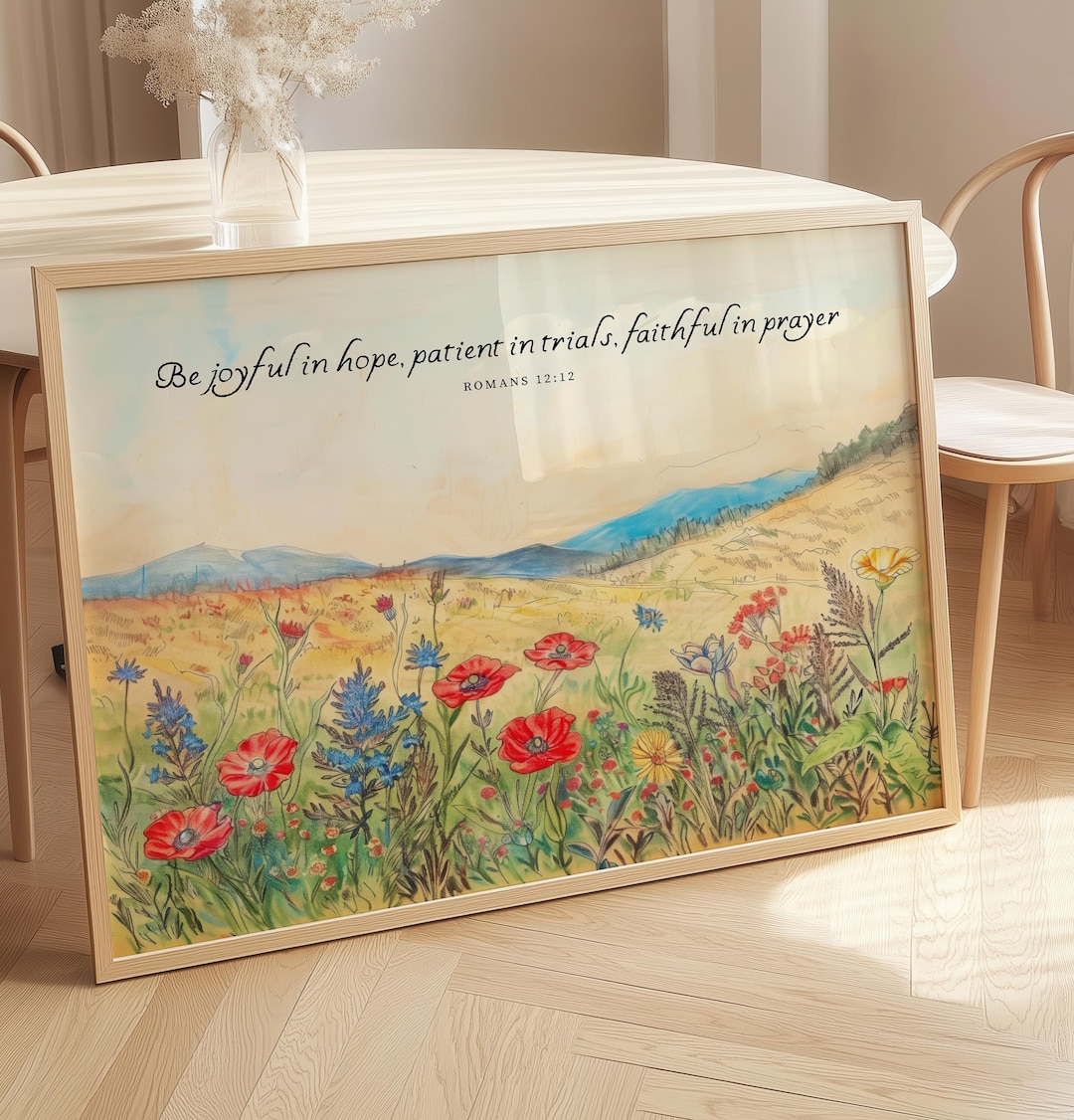 Cottage Scripture Image Bible Verse Wall Art Romans 12:12, Christian Landscape, Scripture ...
