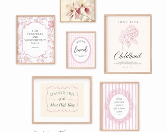 Pink Christian Nursery Art Prints: Bible Verse Gallery Wall Artworks for Girl Room