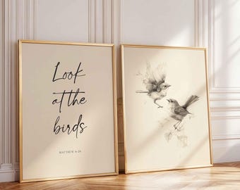 Matthew 6:26 Bible Verse Wall Art, Look at the Birds Christian Print, Scripture Bird Poster, Minimal Faith Decor, Nature-Inspired Art
