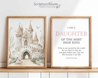 Christian Castle Print for Girl: Daughter of the King Bible Verse, Printable Room Decor