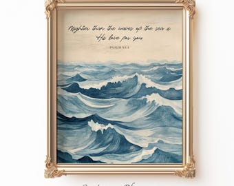 Meereswellen Druck: Psalm 93 Schrift Wandkunst für christliches Zuhause (Vintage Gemälde)