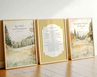 Thanksgiving Verse Wall Art Set: Mountain Landscape Christian Prints, Fall Home Decor (Autumn Poster)