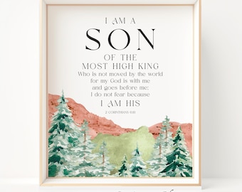 Son of the King Scripture Print: Forest Mountain Bible Verse Art, Boy Christian (2 Corinthians)