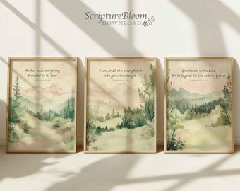 Mountain Landscape Scripture Print Set: Christian Wall Art (Digital Download)