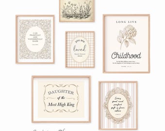Christian Nursery Art Prints, Bible Verse Beige Gallery Wall (Digital Download)