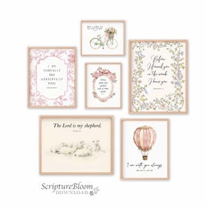 Christian Gallery Victorian Nursery Wall Art Set 6, Vintage Bible Verse Prints, Printable Scripture girl Room, Newborn Christian Art Display