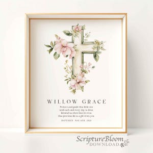 Baptism Gift Girl, Custom Baptism Print, Catholic Christening Gift, Personalized Floral Cross Name, Baby Blessing Keepsake, godparent gift
