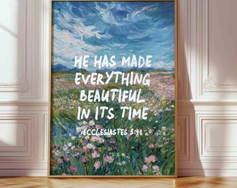 Bible Verse Wall Art - Ecclesiastes 3:11 Christian Scripture Print, Painted Meadow (Faith Decor)