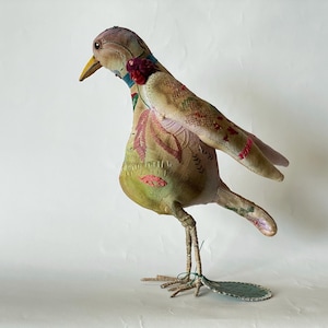 Textile art bird, soft sculpture, personalized, home decoration, embroidered, attention to detail