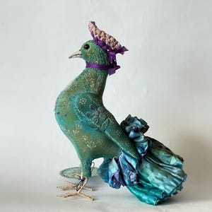 Textile art bird,personalized,soft sculpture,hand made,embroidered,recycled fabric