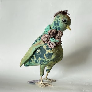 Textile art bird, sculpture,personalized,embroidered,hand made unique, recycled, attention to detail