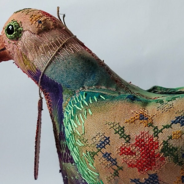 Nora textile art bird  Hand Made Artistic Bird, Personaalized Bird Doll, Bird Decor,Bird Toy, Vintage Bird, Art Doll