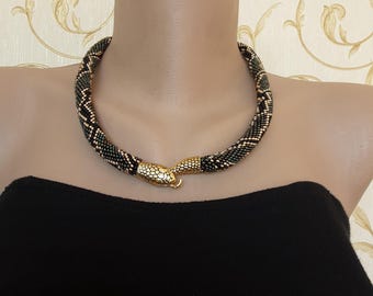 Beaded Snake Necklace, Gothic Boho Jewelry, Statement Choker