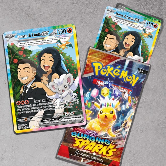 Custom Pokémon-Style Card, Personalized Couple Card, Gamer Gift (Booster Pack Option)
