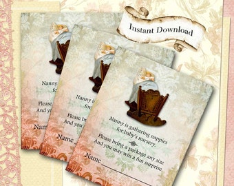 Downton Abbey Diaper Raffle, Nappies For Baby, DIY Instant Download, Matching Shower Invitation, Note Cards, Menu, Tea