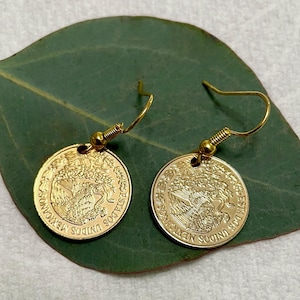 Mexican Coin Earrings, 1971 Coin featuring Josefa Ortiz de Dominguez, supporter of the War of Independence And The National Coat of Arms