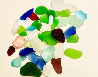 Sea Glass, Beach Glass, Hand Picked in Malibu and Santa Cruz, 43 Pieces, Jewelry Making Or Crafting, Red, Blue, Green, White, Brown