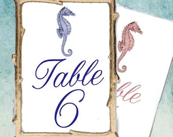 Seahorse Wedding Table Numbers, Beach Theme