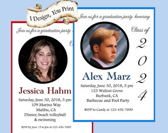 Graduation Invitation Or Thank You With Photo, School Colors, YOU PRINT, Custom Made, High School, College Graduation, Class of 2024