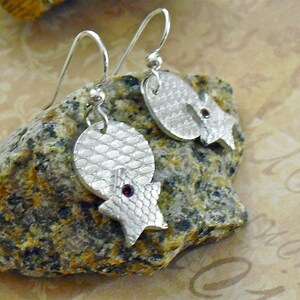 Moon and Star Celestial Earrings With Garnet Accents, Sterling Silver, January Birthstone, Natural Garnets, Fine Silver, Handmade
