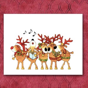 Funny Reindeer Christmas Cards: Caroling Rudolph, Set of 10