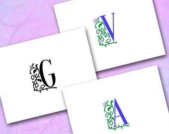 Personalized Initial Note Cards: Floral Vine Monogram, Custom Stationery
