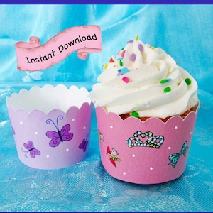 Cupcake Wrapper, Fancy Nancy, DIY Printable, Lavender and Pink, 2&quot; Cupcake Holder, Girl Birthday, Tea, Sleepover, Matching Favor Teacups