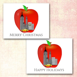 New York City Christmas Cards, Big Apple, New York Skyline, Yellow Taxi Cab, Christmas Wreath, Merry Christmas, Happy Holidays, Custom Made