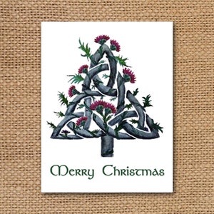 Celtic Christmas Card, Celtic Tree With Thistles, Merry Christmas, Set of Ten, Blank Inside