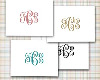 Classic Three Initial Monogram Note Cards, Personalized Stationery, Custom Made To Order, Traditional Monogram Stationery, Set of Ten, Blank