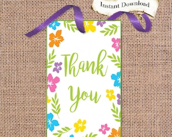 Luau Party Favor Tags: Hawaiian Hibiscus Thank You (DIY Printable)
