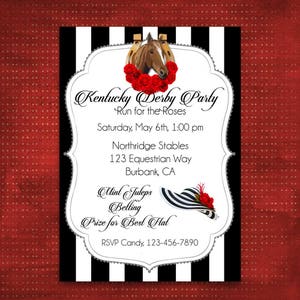 Kentucky Derby Invitation, DIY Party Printable, Party Invitation, Run for the Roses, Horse Racing Party, Derby Hat, Preakness/Belmont Stakes