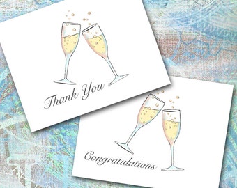 Champagne Toast Note Cards, Design Your Own, Thank You, Wedding, Golden Anniversary, Cheers, Congratulations, Engagement, New Years Party