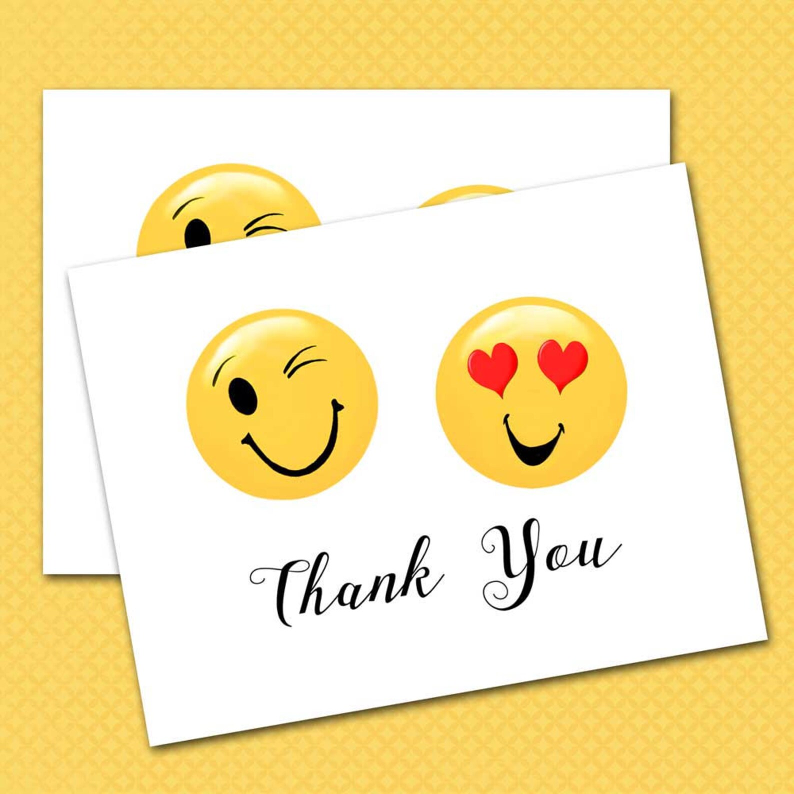 Emoji Thank You Note Cards, Winking Emoji et Emoji With Heart Eyes, Set ...