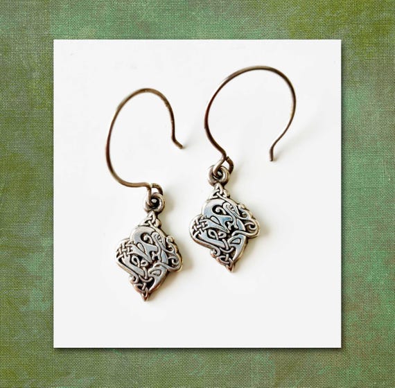 Celtic Dangle Earrings, Silver Celtic Knot With E… - image 1
