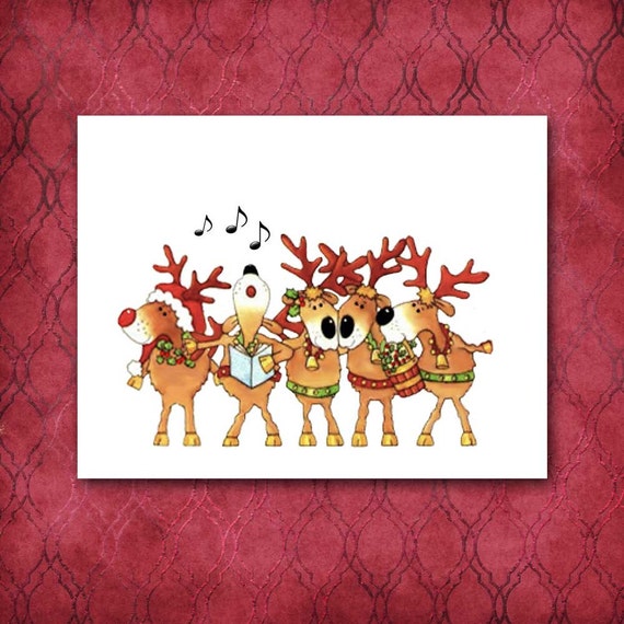 Funny Christmas Cards Singing Reindeer Comical Christmas | Etsy