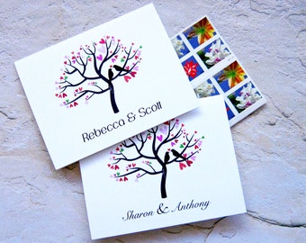 Family Tree Note Cards, Made to Order, Doves in a Tree, Personalized, Add A Bird or Two/Love Couple Thank You/Wedding Engagement Casual Note