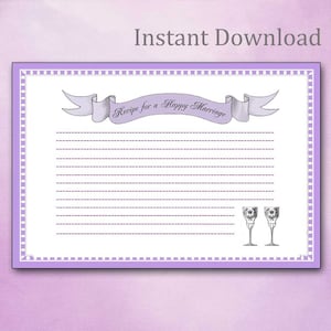 Rezeptkarte für glückliche Ehe, Dusche oder Hochzeit, 10 x 15 cm Wünsche für neue Braut, Duschspiel, sofortiger Download, DIY zum Ausdrucken