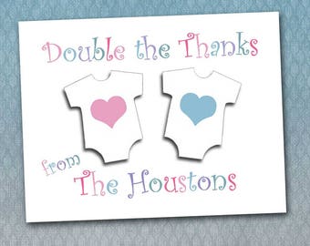 Twins Thank You Cards: Onesies, Personalized Baby Shower, Announcement