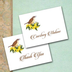 Carolina Wren Note Cards: Jessamine Flowers, Personalized Stationery