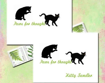 Cat Note Cards, Personalized for Cat Lover, Feline Note Cards, Paws For Thought, Custom Note Cards, Black Cats, Blank Inside, Set of Ten