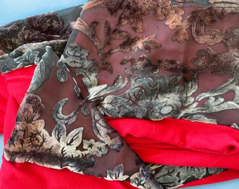 Velvet Scarf or Shawl, Cut Velvet Black And Silver Lined With Red, Holiday Winter Scarf, Dressy Floral Pattern