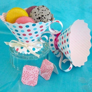 Teacup Party Favors, Polka Dot Tea Cups Pink Blue, Baby Shower, Birthday Bridal Tea/DIY Printable Matching Invite/Banner/Thank You/Umbrellas