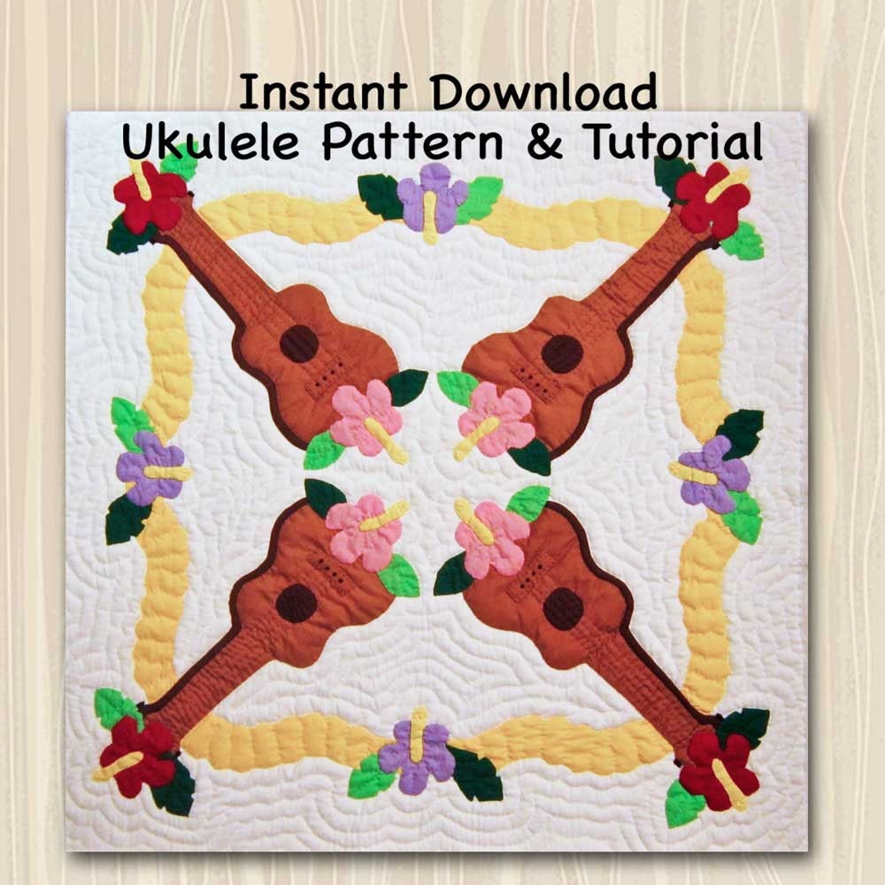 Ukulele and Hibiscus Quilt Pattern Hawaiian Quilting Ilima Etsy